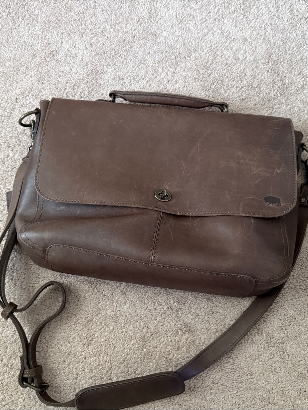 Leather Messenger Briefcase - Brown - Picture 4 of 5